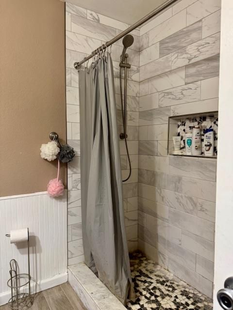 Bathroom, Interior, Marble Walls, Wood Texture Flooring