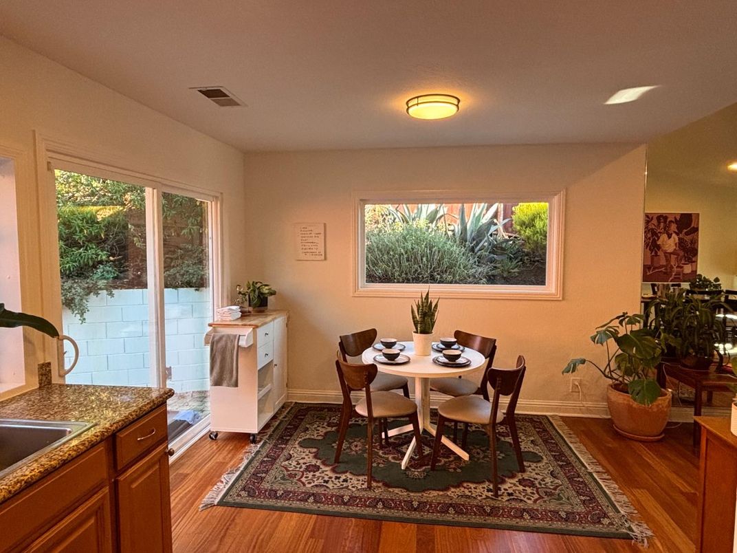 Dining room, Interior, Recessed Lighting, Wood Texture Flooring