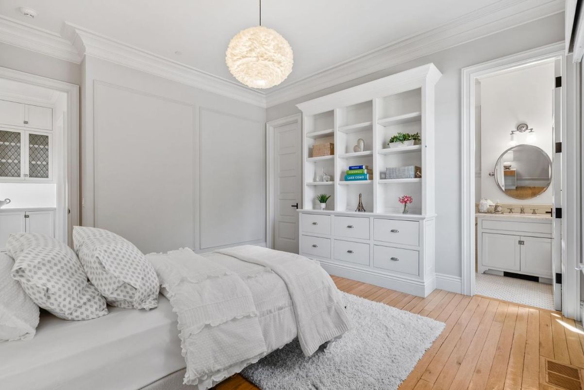 Bedroom, Interior, Pendant Lights, Wood Texture Flooring
