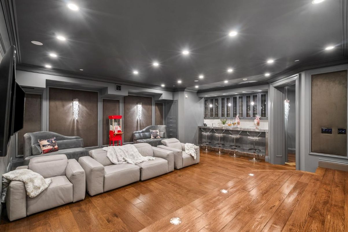 Interior, Recessed Lighting, Theatre Room, Wood Texture Flooring