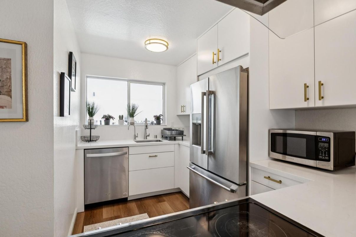 Interior, Kitchen, Stainless Steel Appliances, Wood Texture Flooring