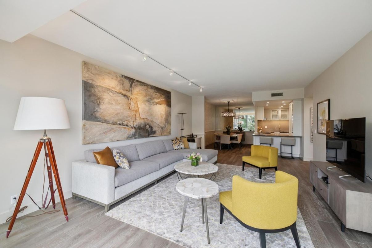 Dining room, Interior, Kitchen, Living room, Pendant Lights, Recessed Lighting, Stone Walls, Wood Texture Flooring