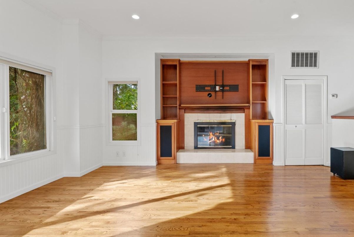 Fireplace, Interior, Recessed Lighting, Wood Texture Flooring