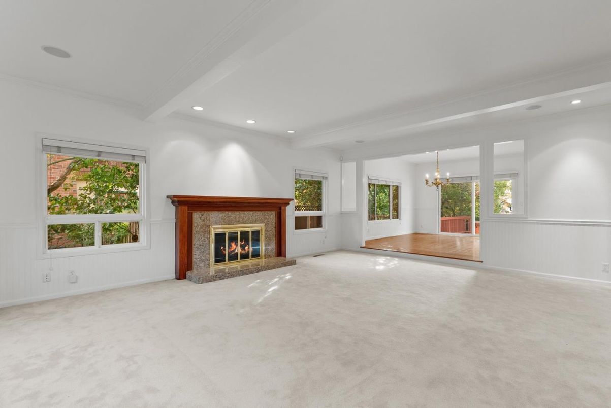 Chandelier, Empty room, Fireplace, Interior, Recessed Lighting