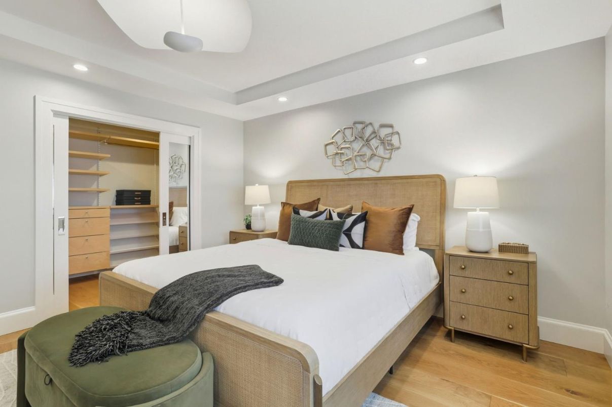 Bedroom, Interior, Recessed Lighting, Wood Texture Flooring