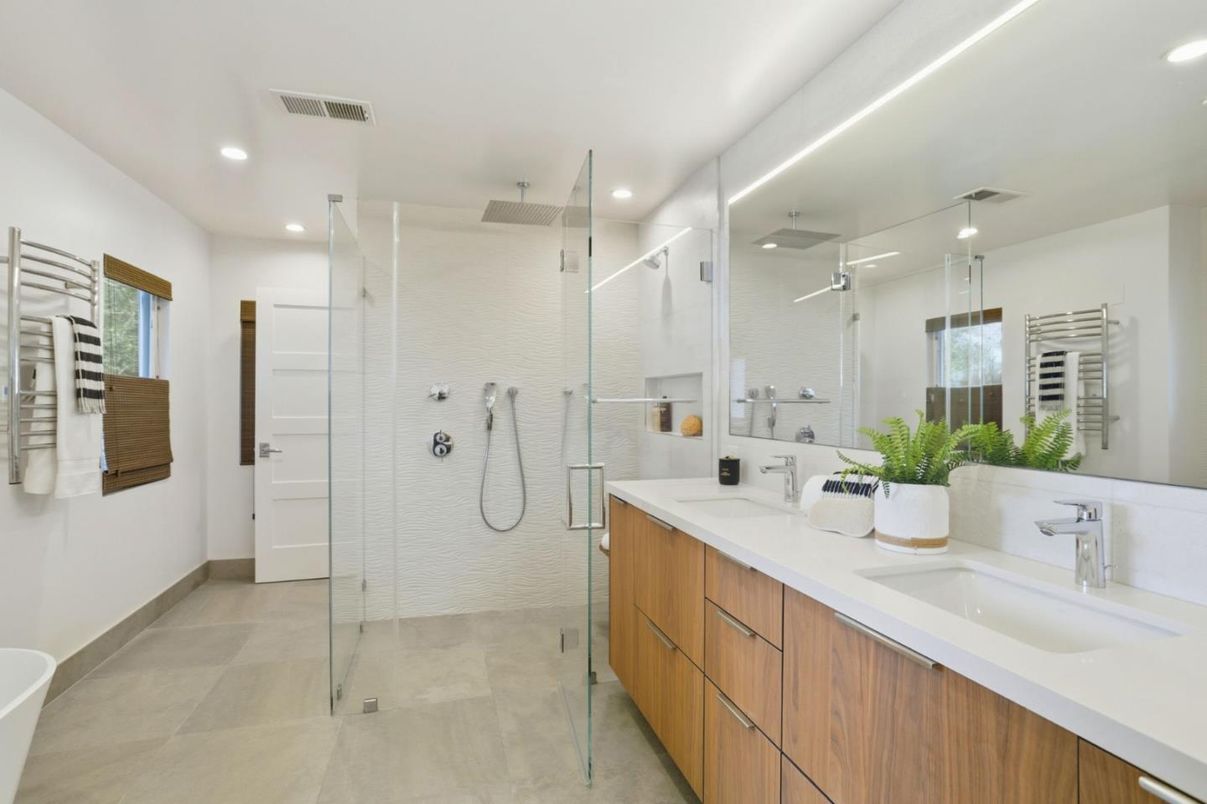 Bathroom, Dual Sink Vanities, Glass Shower, Interior, Recessed Lighting