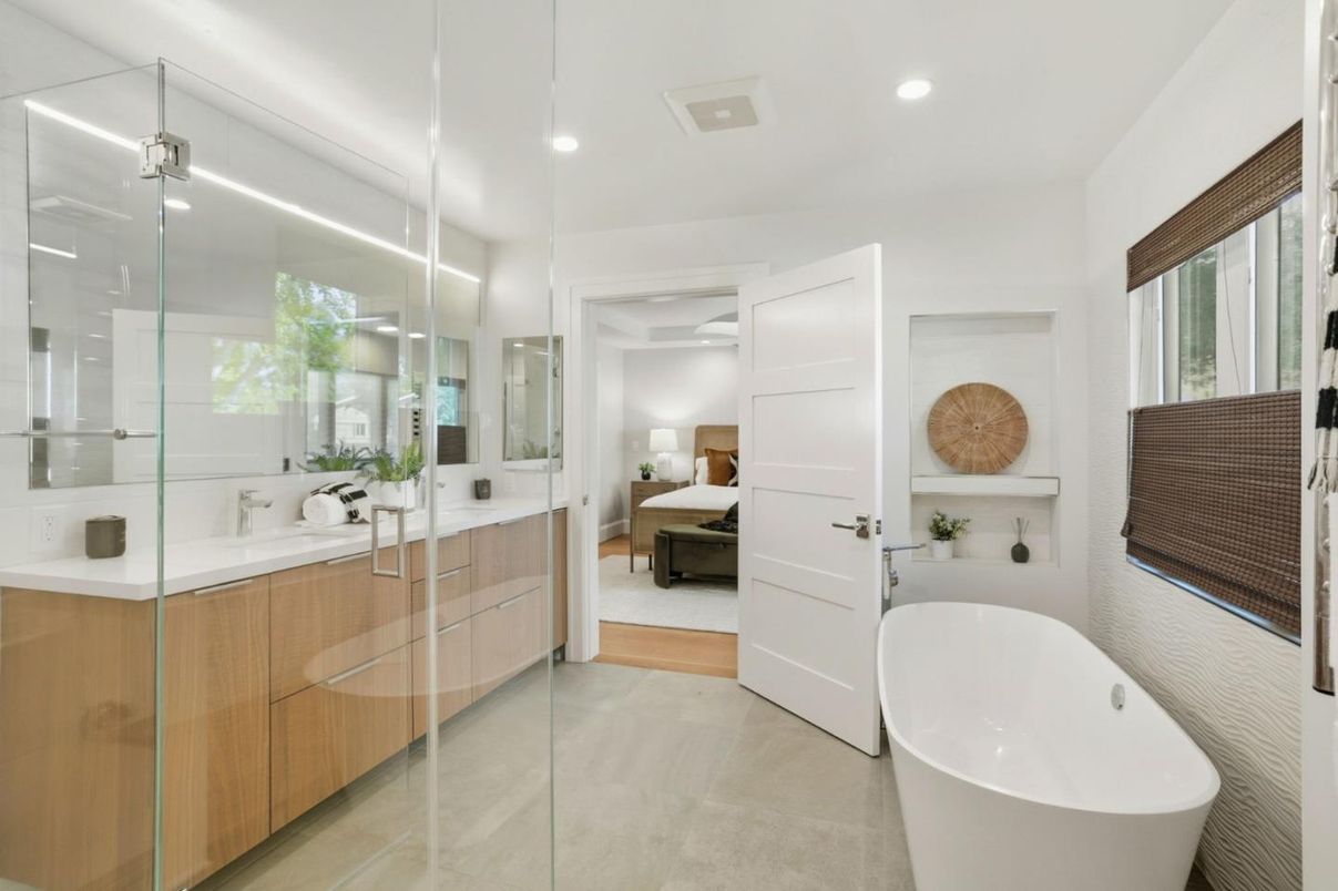 Bathroom, Bedroom, Dual Sink Vanities, Free Standing Baths, Glass Shower, Interior, Recessed Lighting
