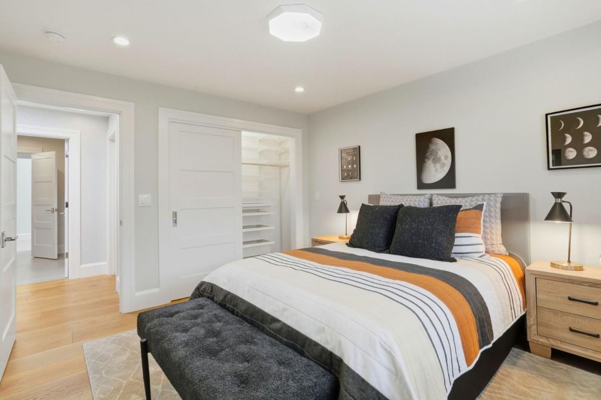 Bedroom, Interior, Recessed Lighting, Wood Texture Flooring