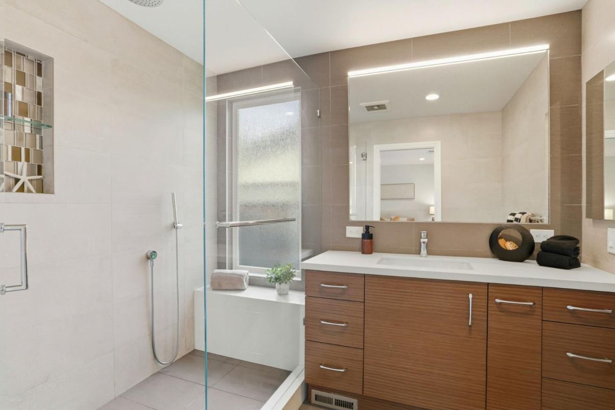 Bathroom, Glass Shower, Interior, Recessed Lighting