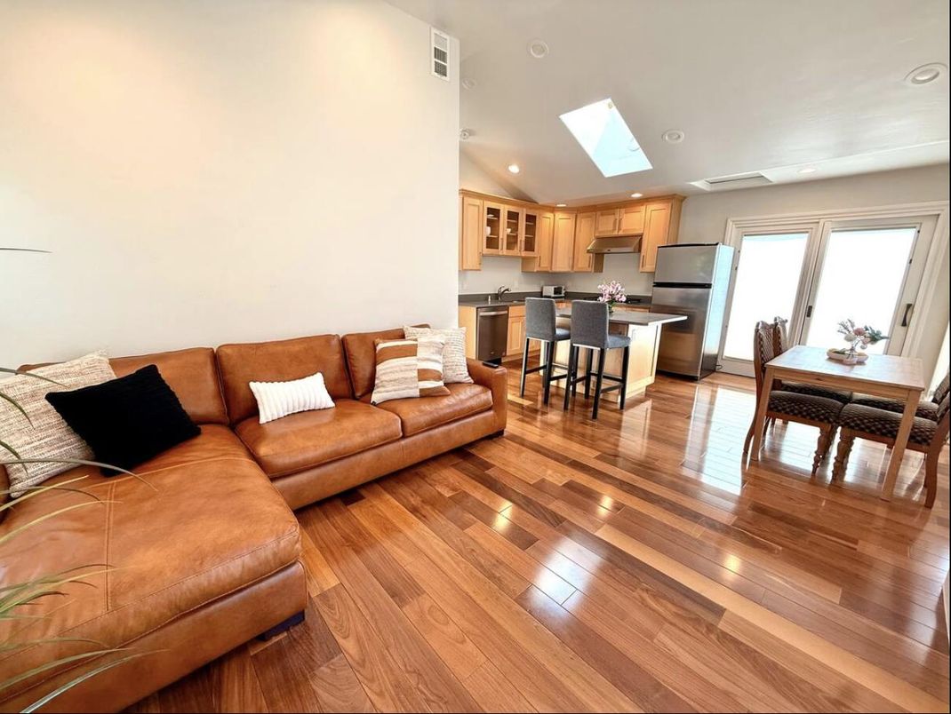 Dining room, Interior, Kitchen, Living room, Recessed Lighting, Wood Texture Flooring