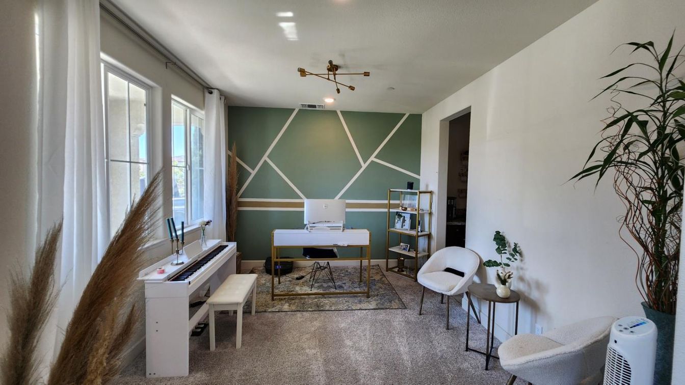 Home Office, Interior, Piano, Recessed Lighting