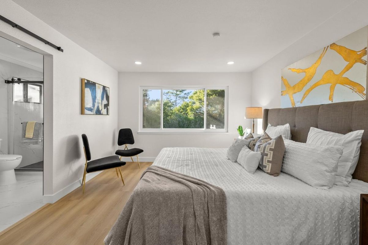 Bedroom, Interior, Marble, Recessed Lighting, Wood Texture Flooring