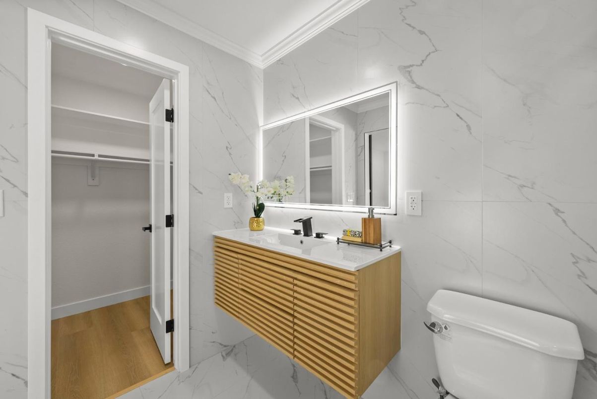 Bathroom, Interior, Marble, Marble Walls, Wood Texture Flooring