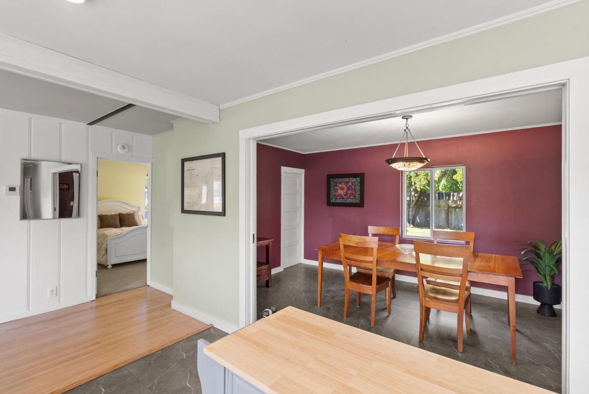 Dining room, Interior, Pendant Lights, Wood Texture Flooring