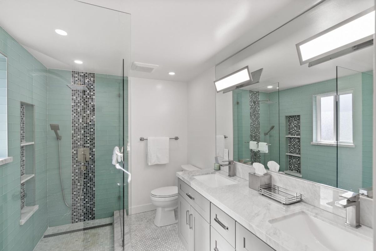 Bathroom, Dual Sink Vanities, Glass Shower, Interior, Recessed Lighting