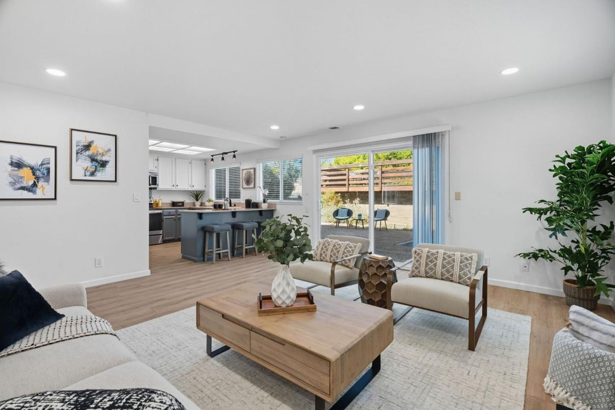 Interior, Kitchen, Living room, Recessed Lighting, Wood Texture Flooring