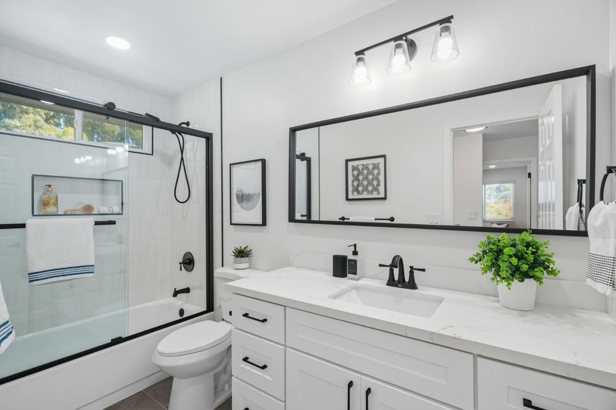 Bathroom, Dual Sink Vanities, Glass Shower, Interior, Recessed Lighting