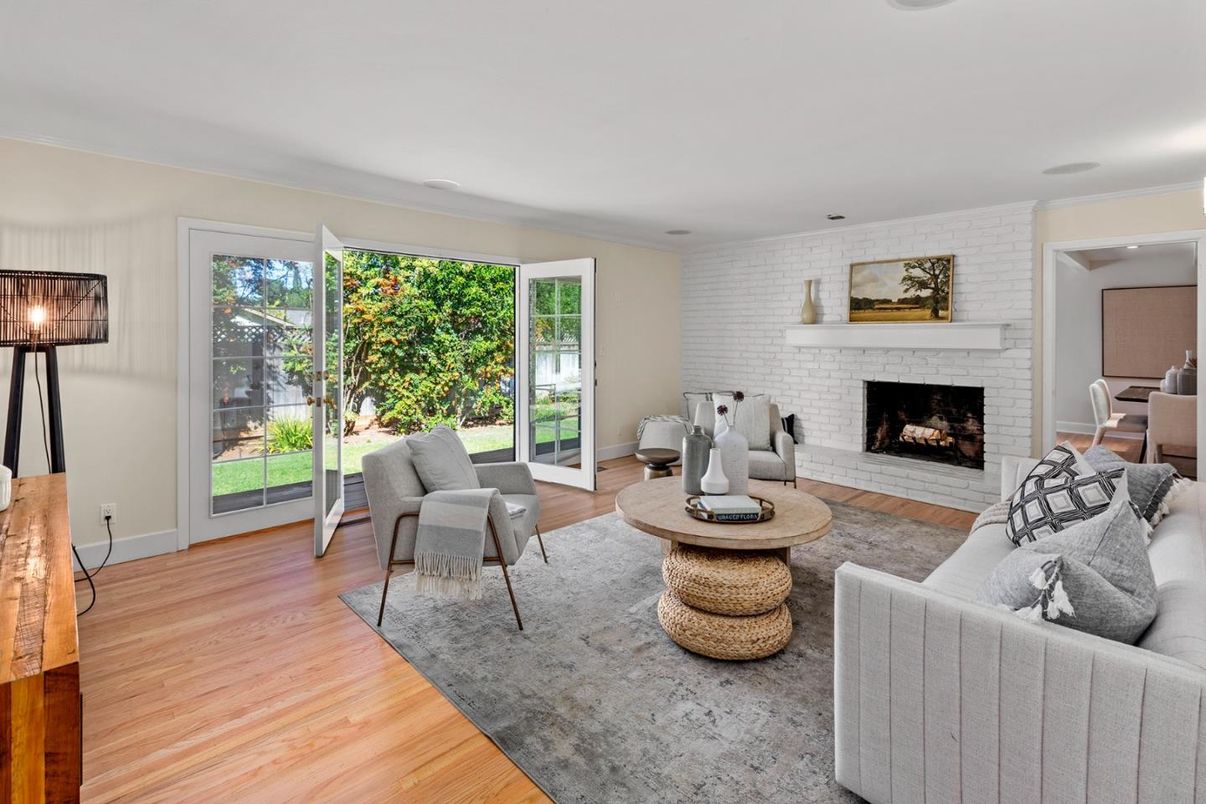 Fireplace, Interior, Living room, Stone Walls, Wood Texture Flooring