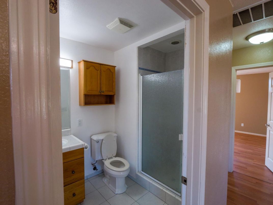 Bathroom, Glass Shower, Interior, Wood Texture Flooring