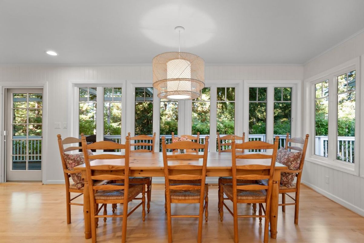 Dining room, Interior, Pendant Lights, Recessed Lighting, Wood Texture Flooring