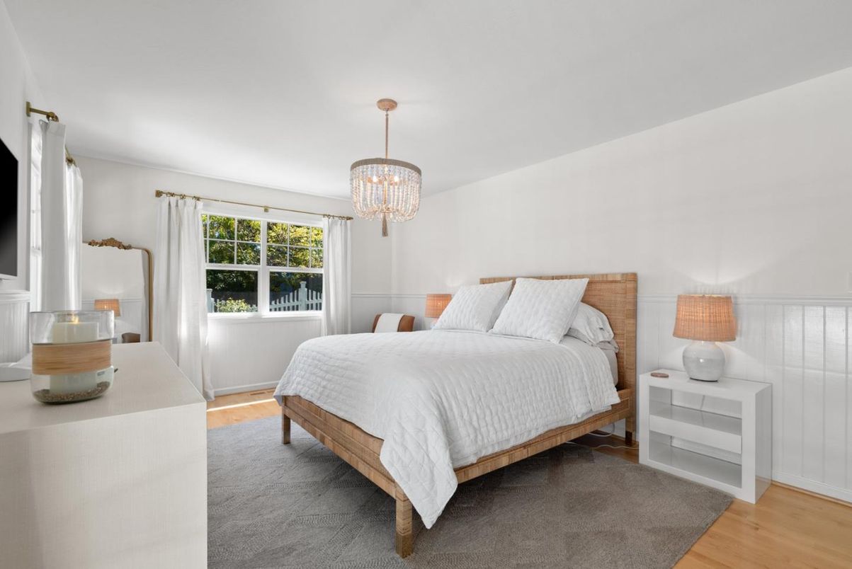 Bedroom, Chandelier, Interior, Wood Texture Flooring