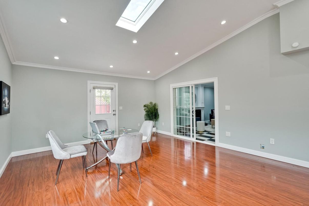 Dining room, Interior, Recessed Lighting, Wood Texture Flooring