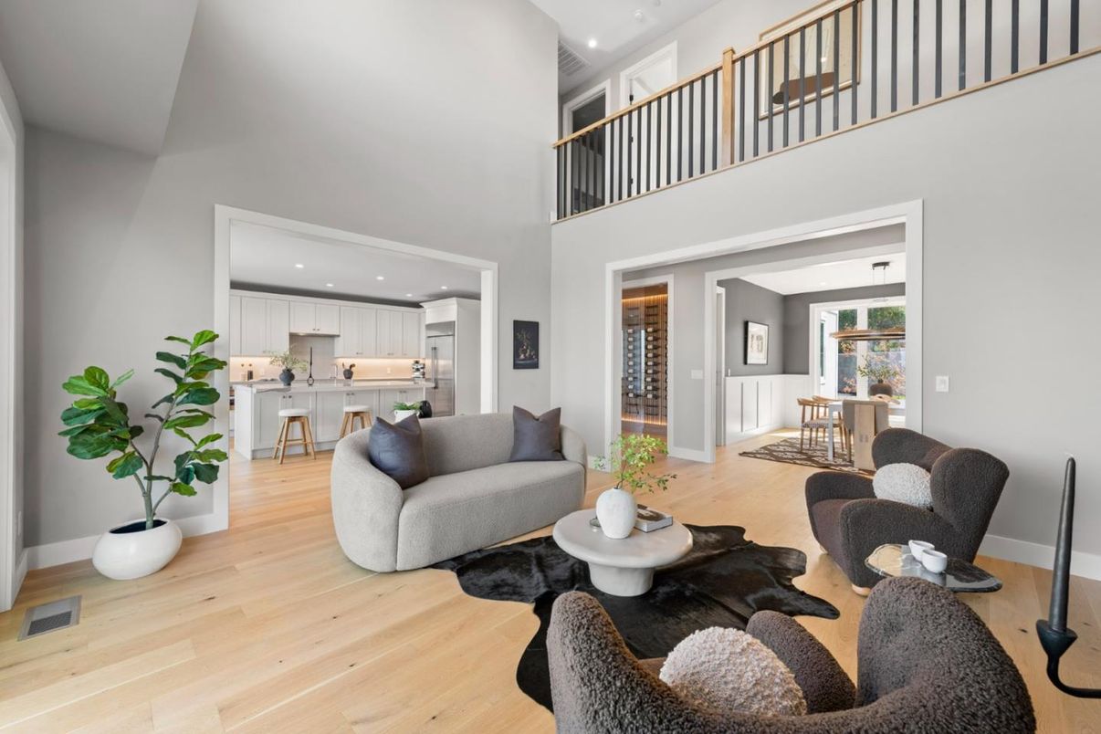 Dining room, Interior, Kitchen, Living room, Recessed Lighting, Wood Texture Flooring