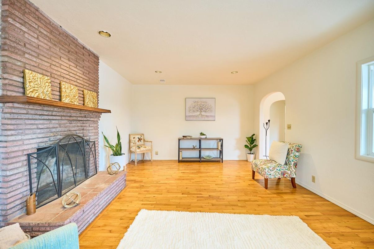 Fireplace, Interior, Recessed Lighting, Wood Texture Flooring