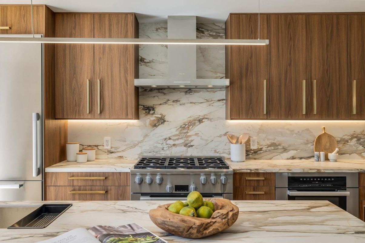 Interior, Kitchen, Marble Walls, Stainless Steel Appliances