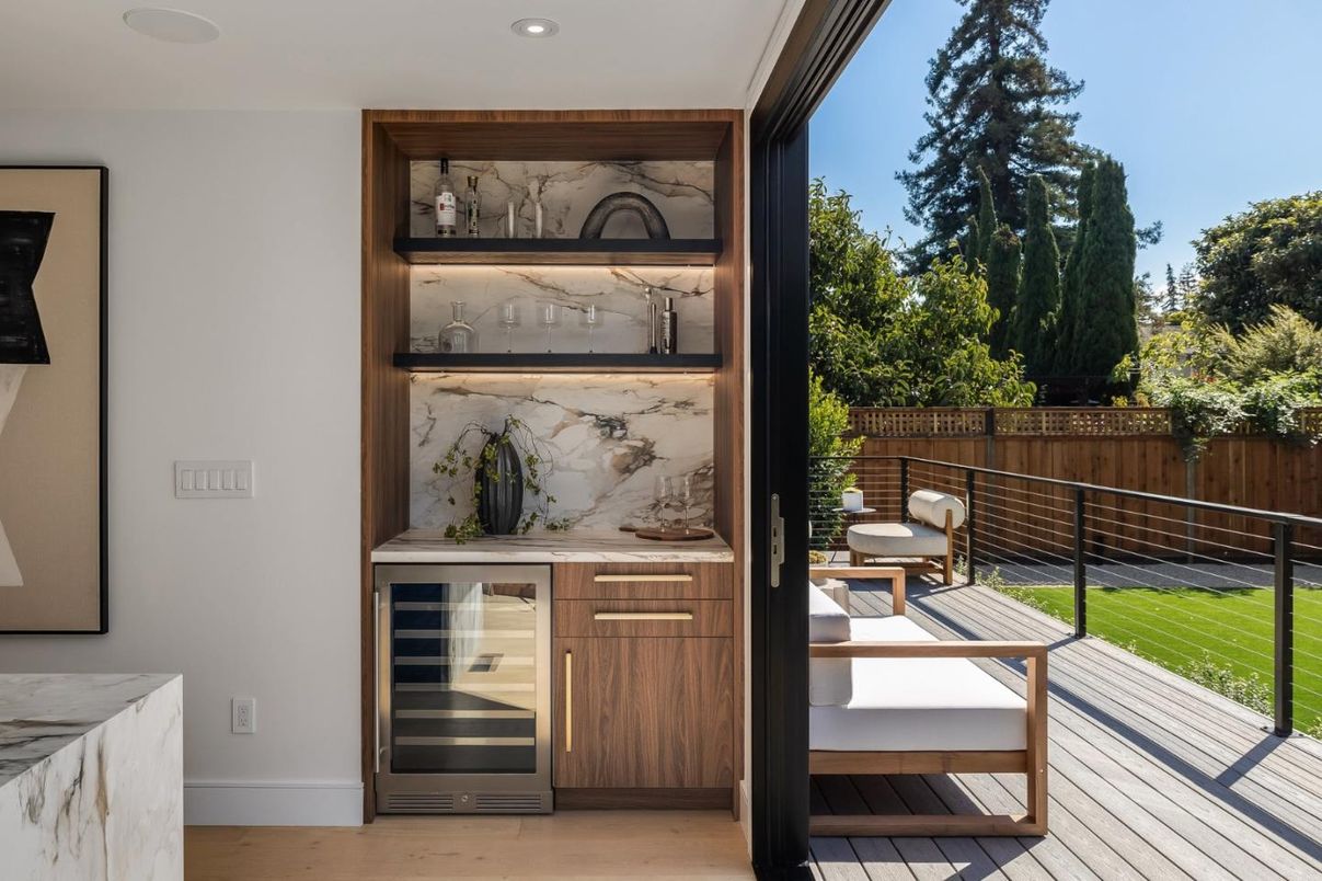 Interior, Marble Walls, Recessed Lighting, Wood Texture Flooring