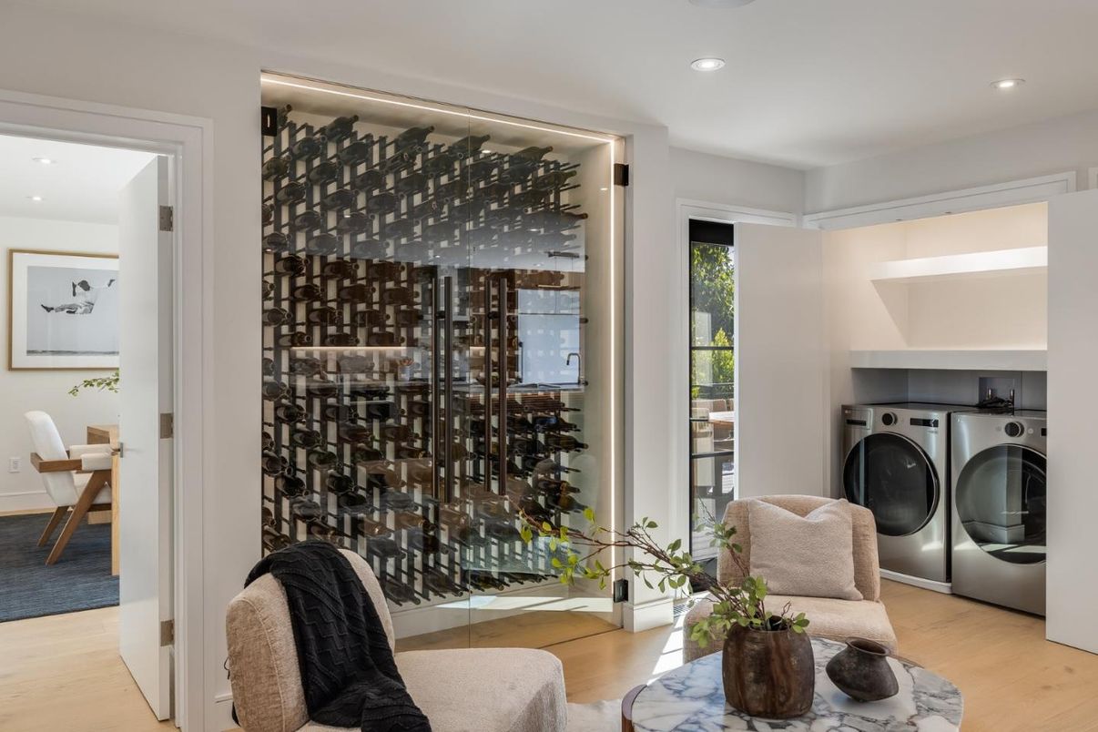 Interior, Recessed Lighting, Washer, Wine Storage, Wood Texture Flooring