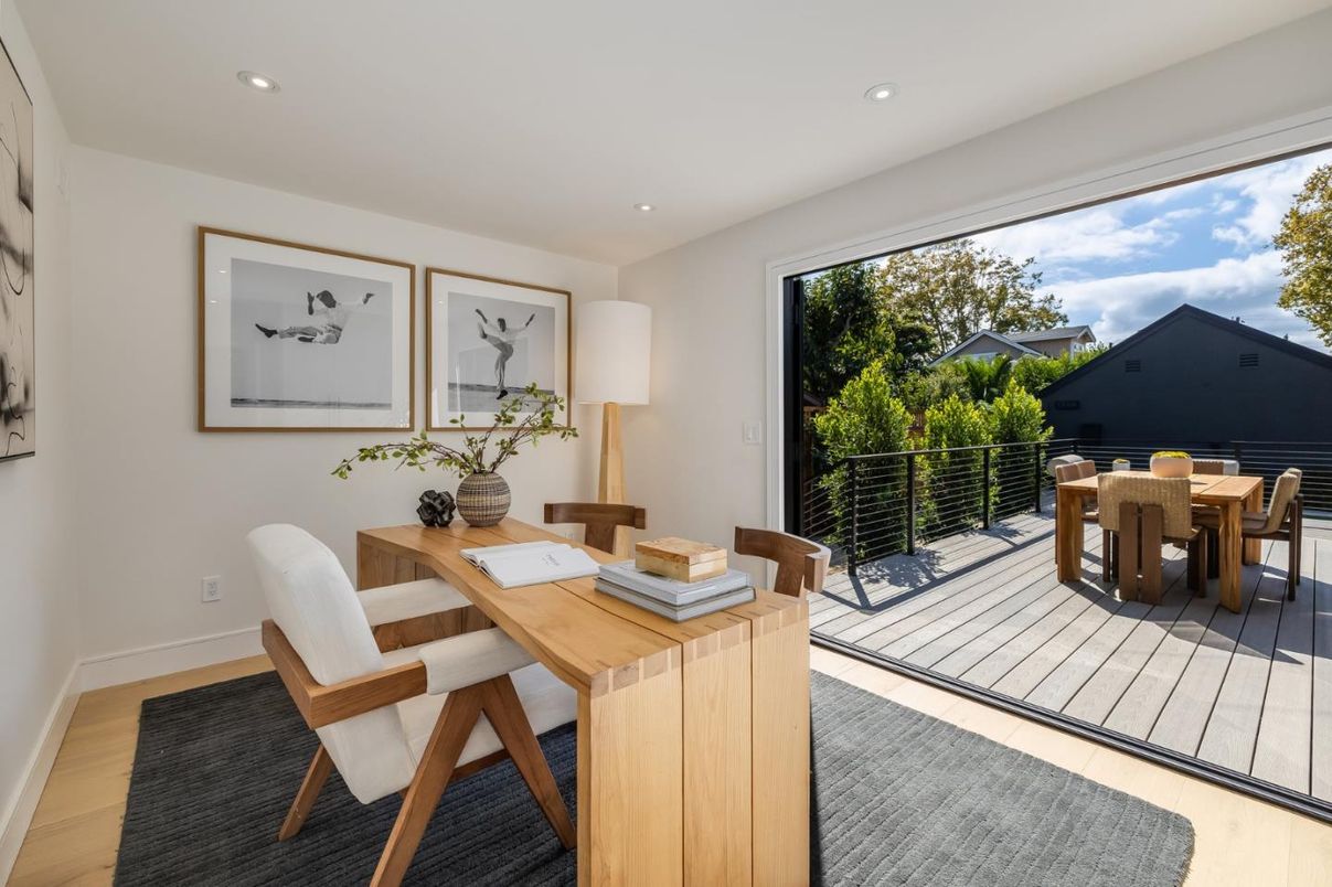 Dining room, Interior, Recessed Lighting, Wood Texture Flooring