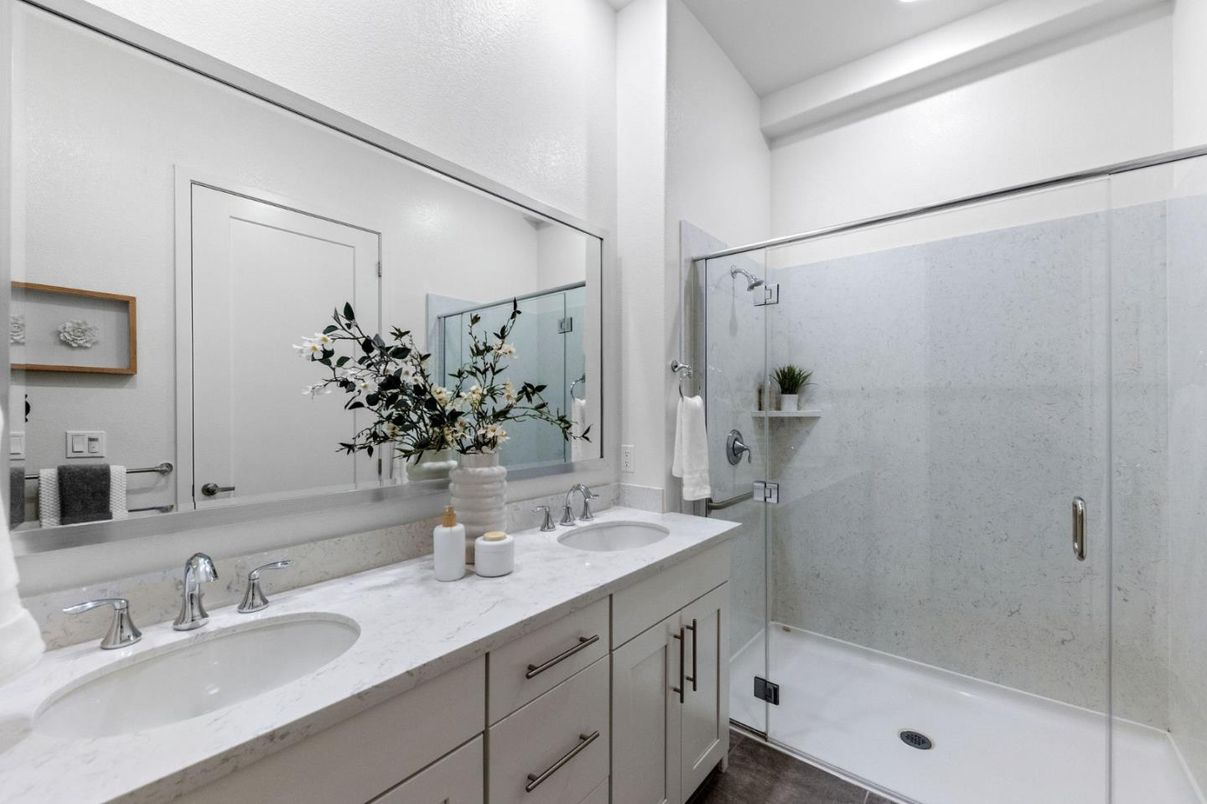 Bathroom, Dual Sink Vanities, Glass Shower, Interior, Recessed Lighting
