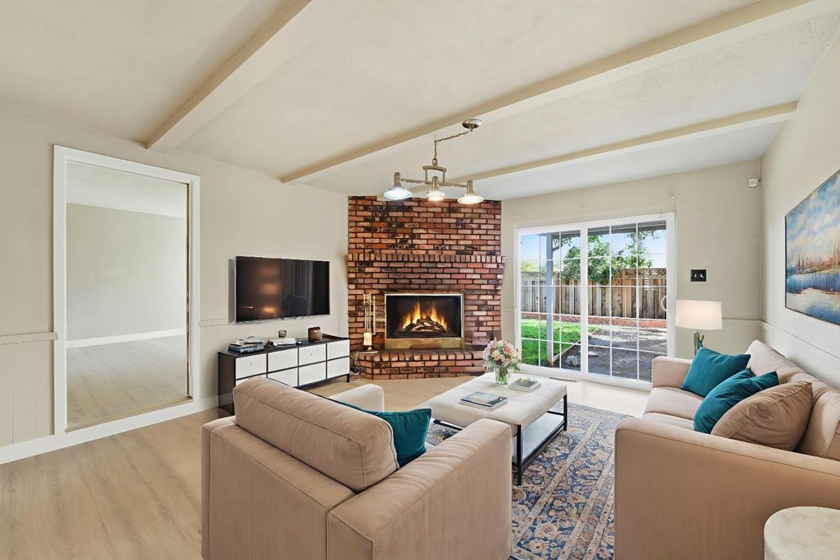 Fireplace, Interior, Living room, Stone Walls, Wood Texture Flooring