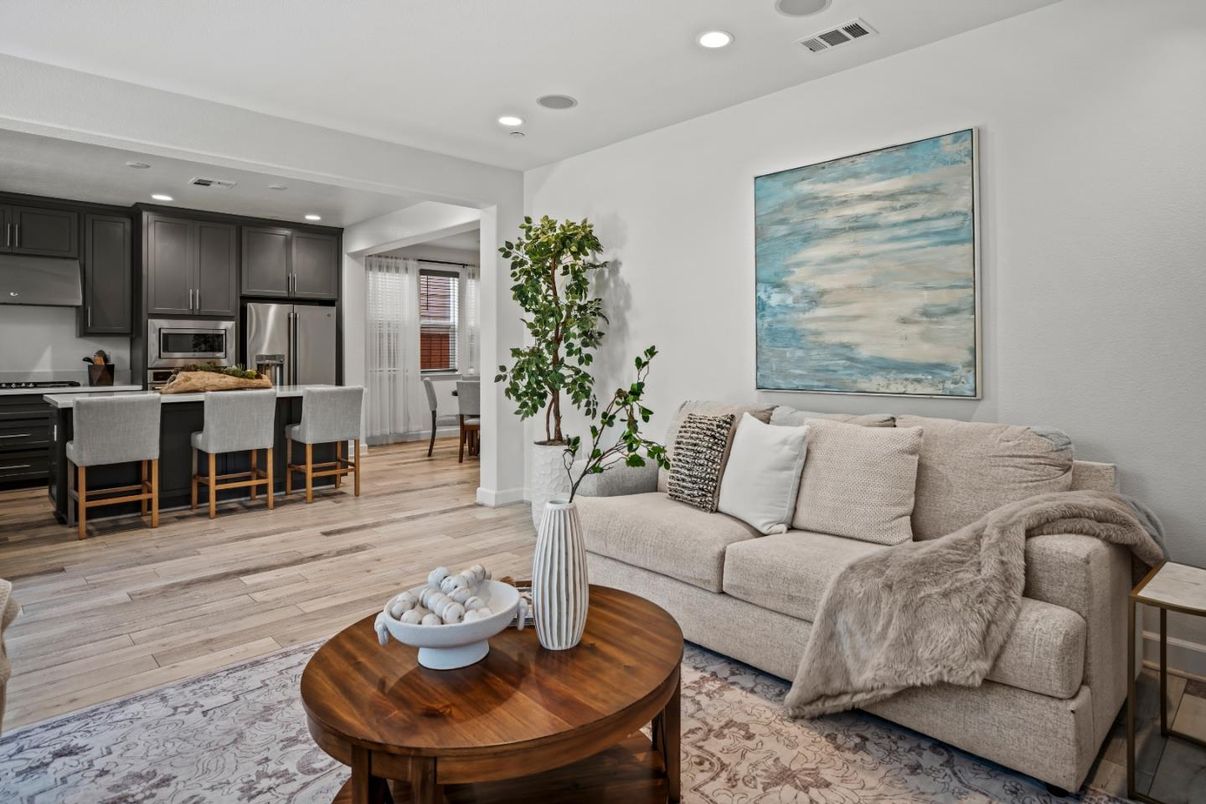 Interior, Kitchen, Living room, Recessed Lighting, Stainless Steel Appliances, Wood Texture Flooring