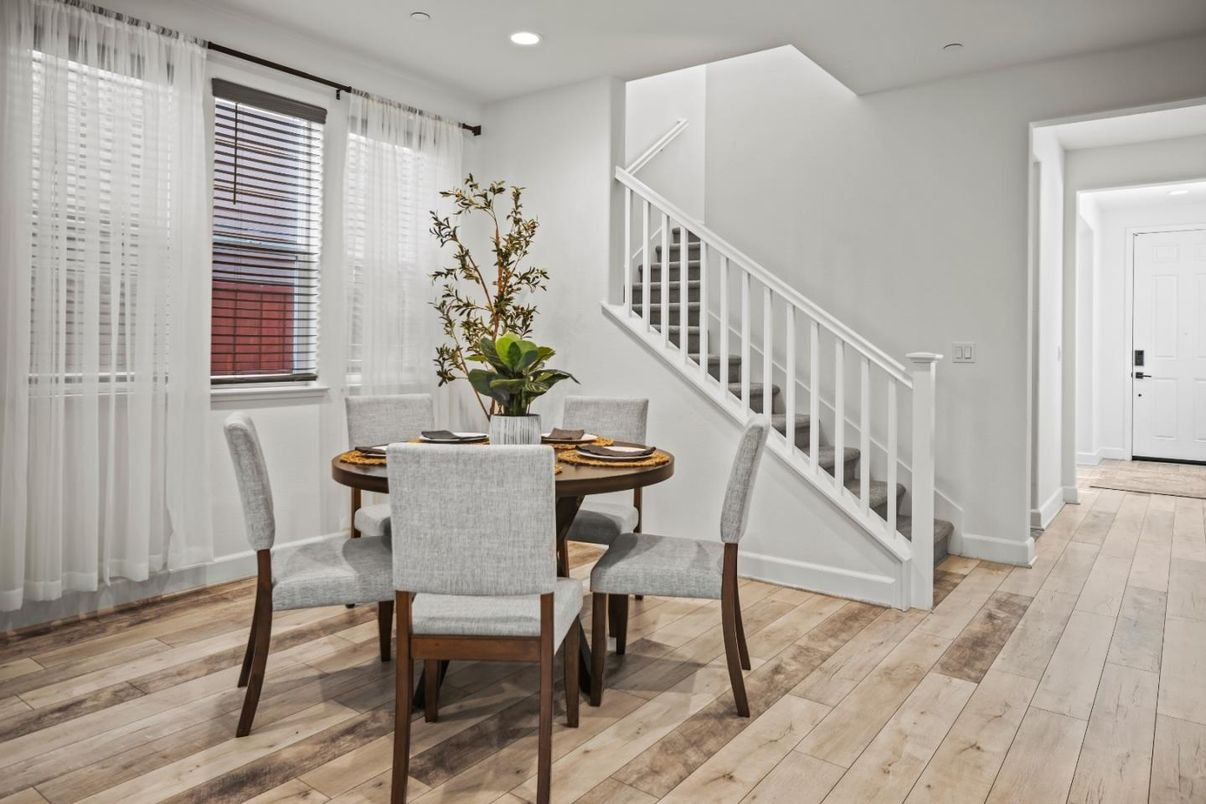 Dining room, Interior, Recessed Lighting, Wood Texture Flooring