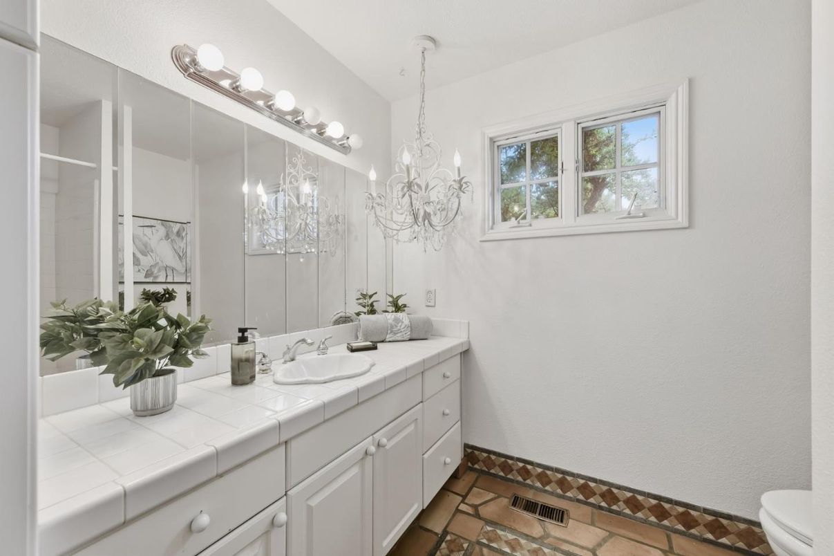 Bathroom, Chandelier, Interior, Tile Countertops