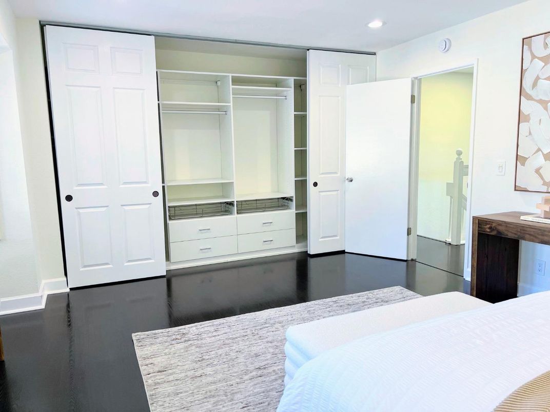 Bedroom, Interior, Recessed Lighting, Wood Texture Flooring