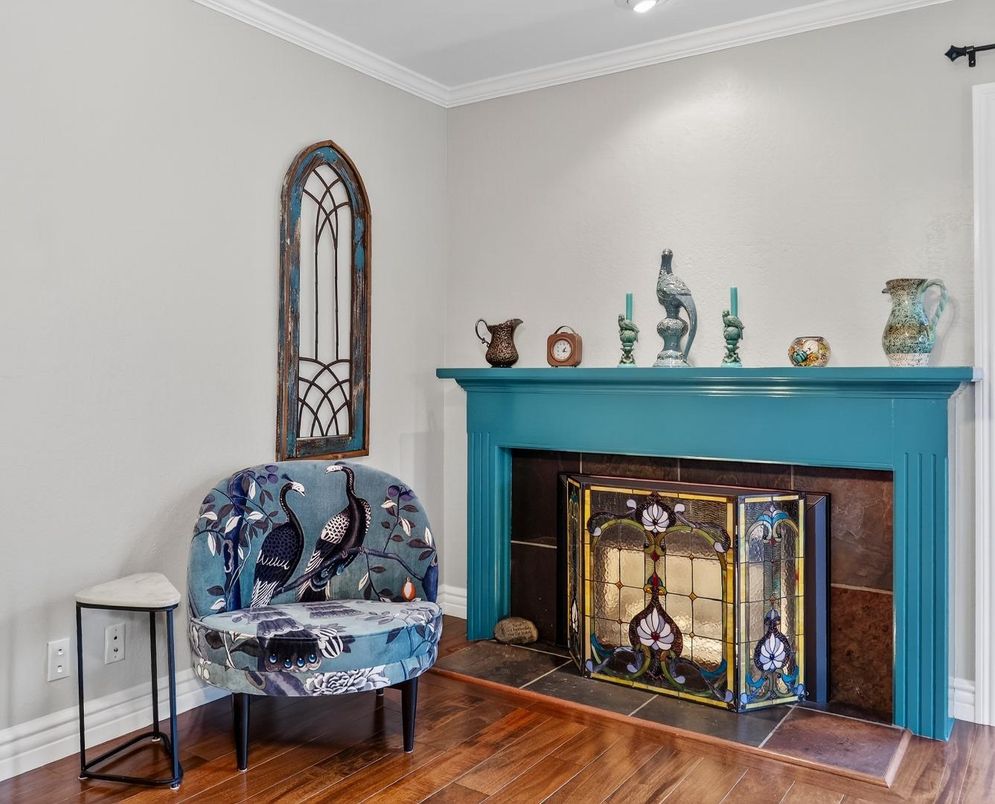 Fireplace, Interior, Recessed Lighting, Wood Texture Flooring