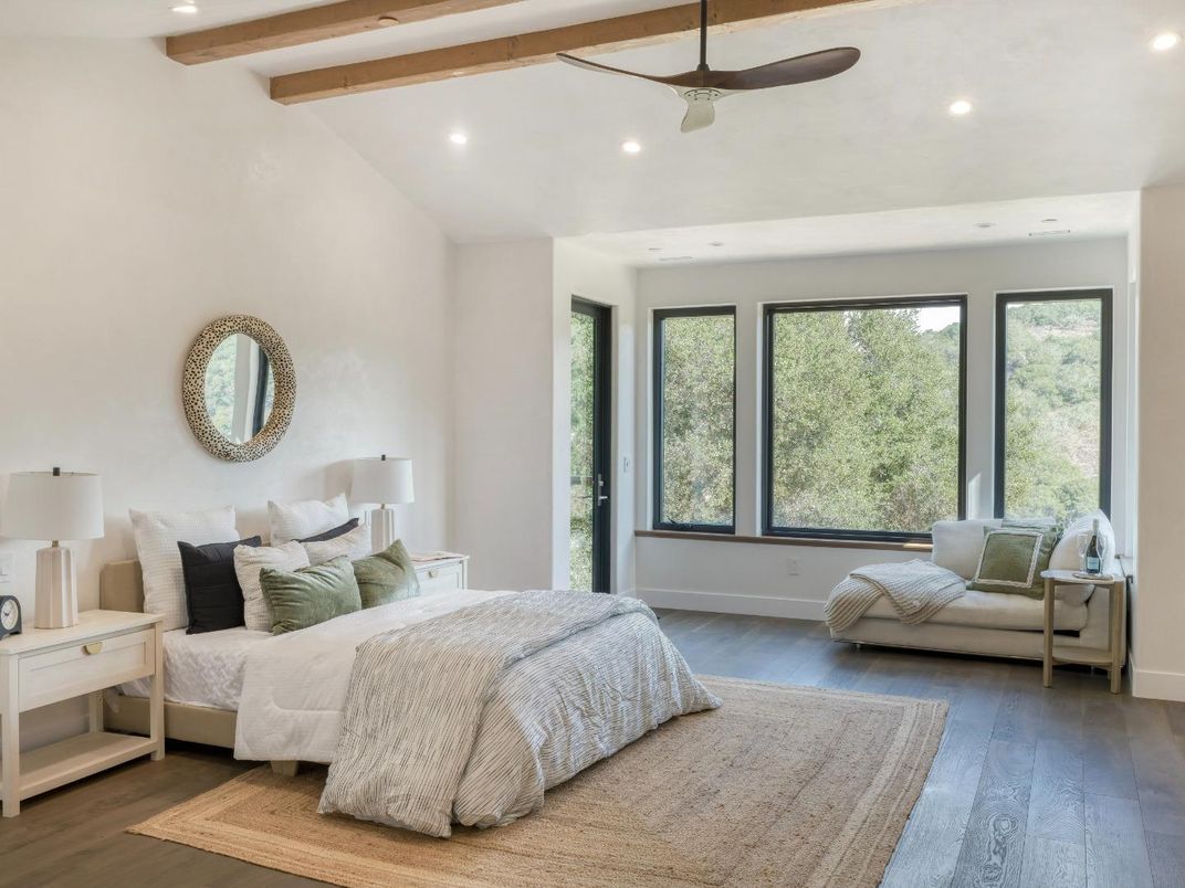 Bedroom, Interior, Recessed Lighting, Wooden Beams, Wood Texture Flooring