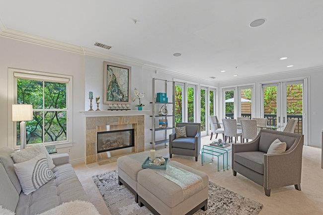 Dining room, Fireplace, Interior, Living room, Recessed Lighting