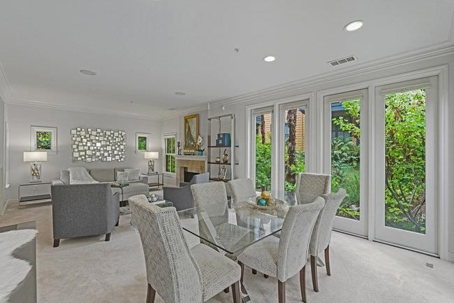 Dining room, Fireplace, Interior, Living room, Recessed Lighting