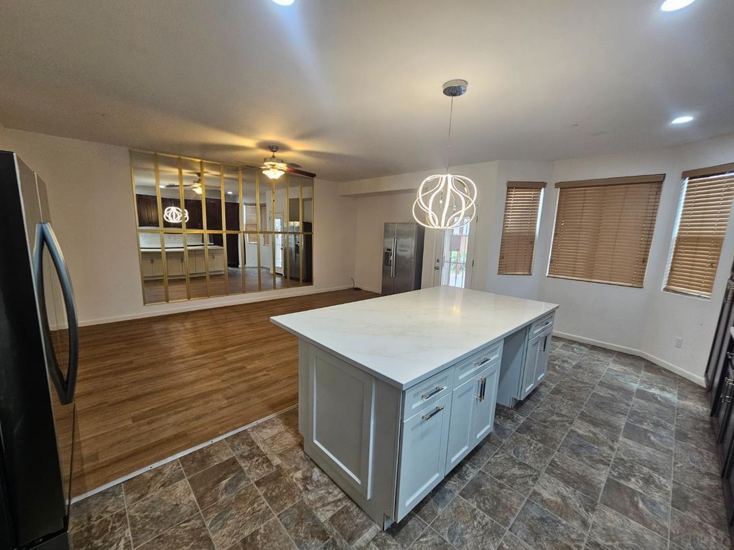 Interior, Kitchen, Pendant Lights, Recessed Lighting, Wood Texture Flooring