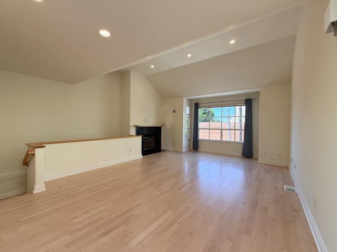 Empty room, Fireplace, Interior, Recessed Lighting, Wood Texture Flooring