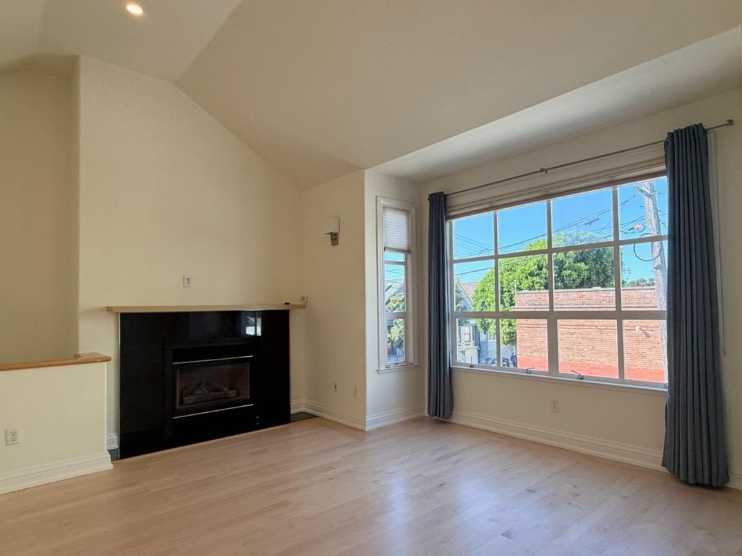 Empty room, Fireplace, Interior, Recessed Lighting, Wood Texture Flooring