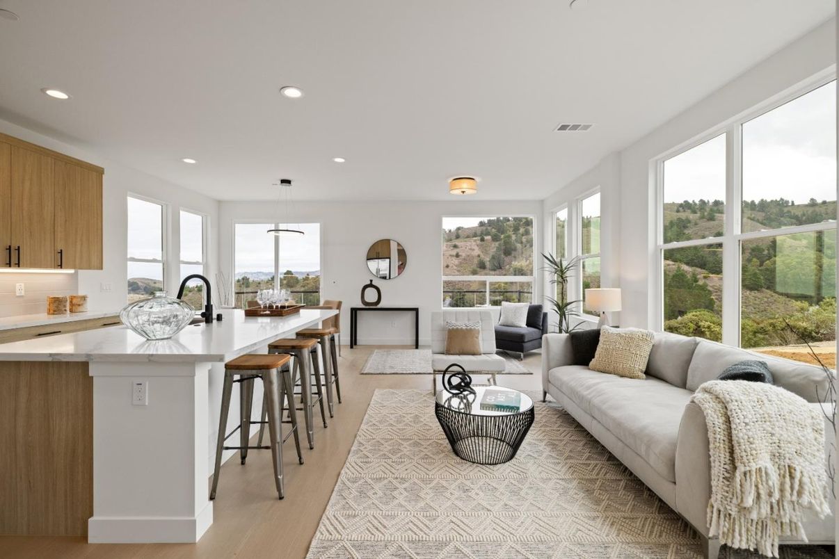 Interior, Kitchen, Living room, Pendant Lights, Recessed Lighting, Wood Texture Flooring