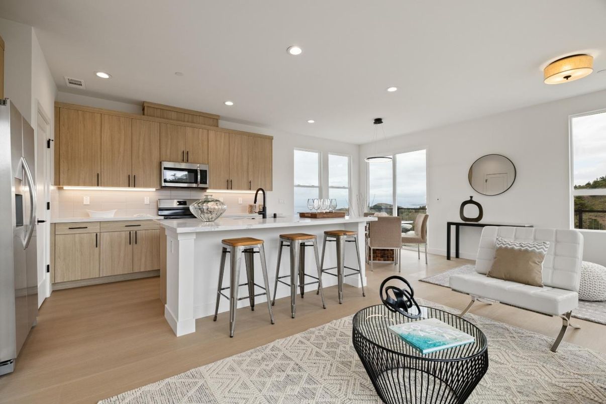 Interior, Kitchen, Living room, Pendant Lights, Recessed Lighting, Stainless Steel Appliances, Wood Texture Flooring