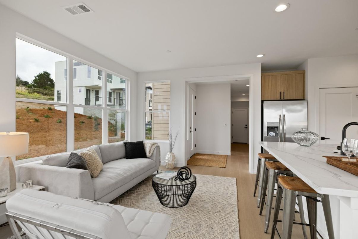 Interior, Kitchen, Living room, Recessed Lighting, Stainless Steel Appliances, Wood Texture Flooring