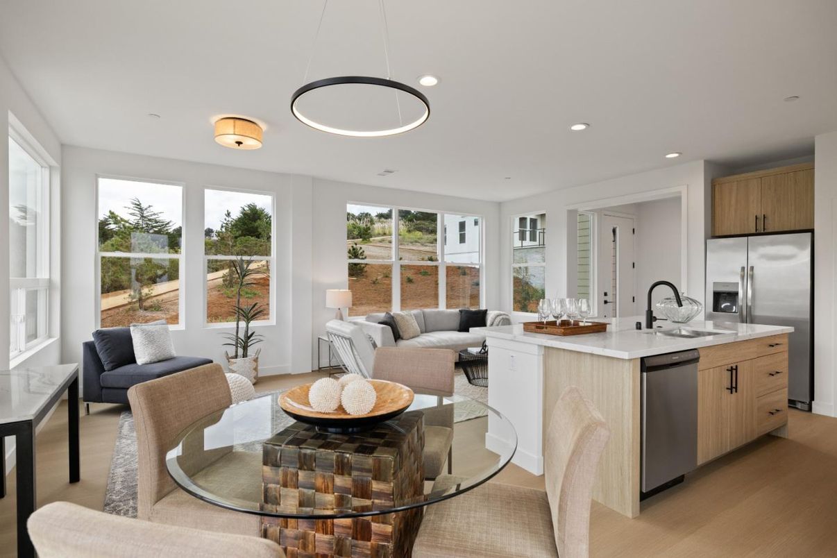 Interior, Kitchen, Living room, Pendant Lights, Recessed Lighting, Stainless Steel Appliances, Wood Texture Flooring