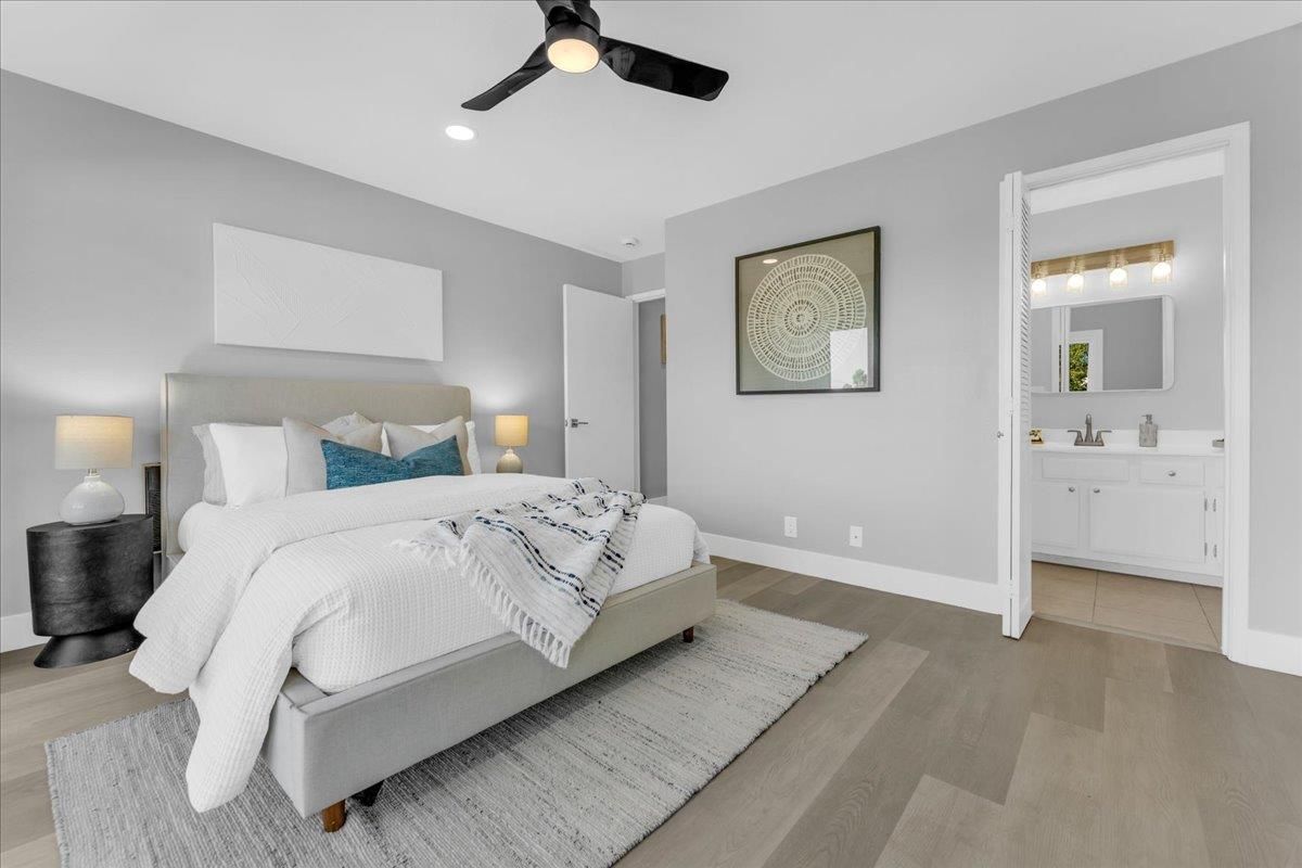 Bedroom, Interior, Recessed Lighting, Wood Texture Flooring